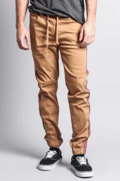 Men's Track Style Side Striped Joggers -Victorious JG3006 WHE 1