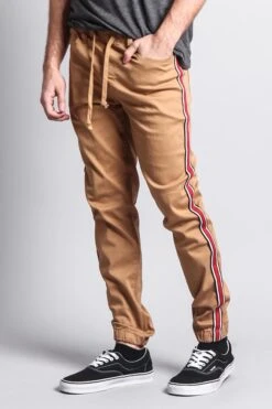 Men's Track Style Side Striped Joggers -Victorious JG3006 WHE 2