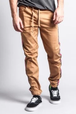 Men's Track Style Side Striped Joggers -Victorious JG3006 WHE 5