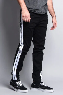 Men's Track Style Thick Striped Joggers -Victorious JG3008 BLK 4