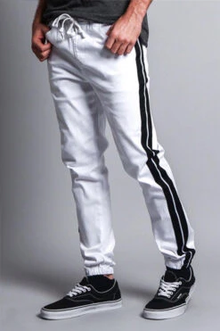 Men's Track Style Thick Striped Joggers -Victorious JG3008 WHT 2