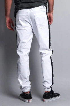 Men's Track Style Thick Striped Joggers -Victorious JG3008 WHT 3