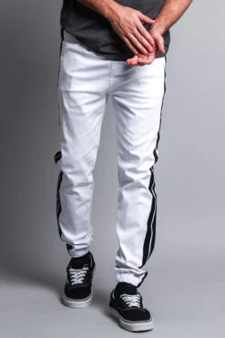 Men's Track Style Thick Striped Joggers -Victorious JG3008 WHT 5
