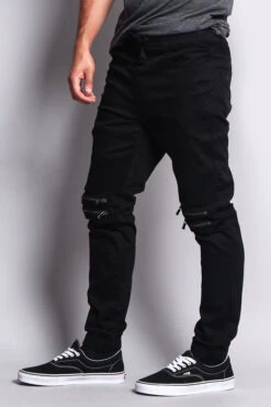 Zipper Knee Biker Twill Jogger Pants 22 Zipper Knee Biker Twill Jogger Pants -Victorious JG883 BLK 2