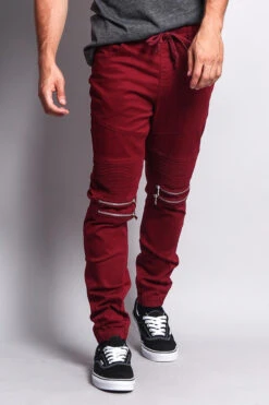 Zipper Knee Biker Twill Jogger Pants 26 Zipper Knee Biker Twill Jogger Pants -Victorious JG883 BRG 1