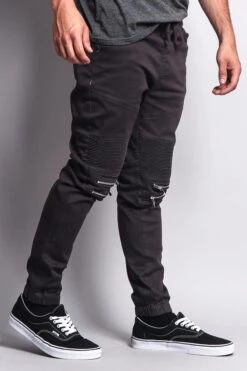 Zipper Knee Biker Twill Jogger Pants 34 Zipper Knee Biker Twill Jogger Pants -Victorious JG883 CHC 4