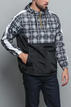 Plaid Anorak Windbreaker Jacket -Victorious JK5008 BLK 4