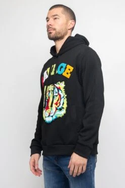 Colorful Chenille Patched Savage Tiger Hoodie -Victorious JK5025 BLK 2