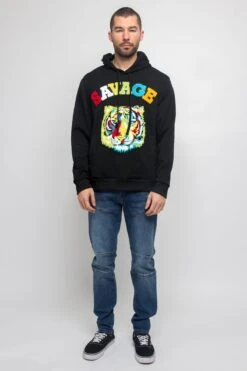Colorful Chenille Patched Savage Tiger Hoodie -Victorious JK5025 BLK 5