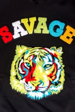 Colorful Chenille Patched Savage Tiger Hoodie -Victorious JK5025 BLK 6