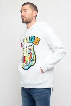 Colorful Chenille Patched Savage Tiger Hoodie -Victorious JK5025 WHT 2