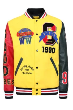 Patched Good Vibes Varsity Jacket -Victorious JK5071 YLO 1