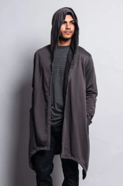 Long Length Drape Cape Cardigan Hoodie 33 Long Length Drape Cape Cardigan Hoodie -Victorious JK701 DGY 5