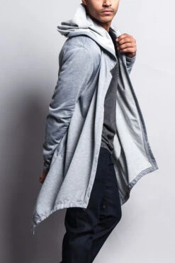 Long Length Drape Cape Cardigan Hoodie 38 Long Length Drape Cape Cardigan Hoodie -Victorious JK701 GRY 2