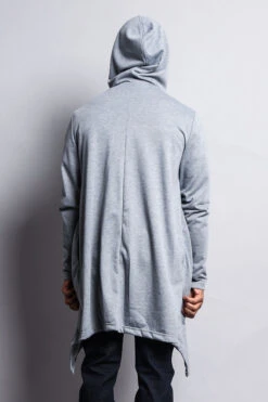 Long Length Drape Cape Cardigan Hoodie 39 Long Length Drape Cape Cardigan Hoodie -Victorious JK701 GRY 3