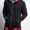 Plaid Flannel Accent Long Length Zip Hoodie