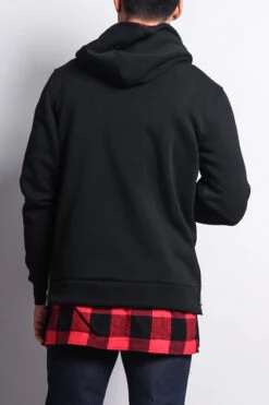 Plaid Flannel Accent Long Length Zip Hoodie 17 Plaid Flannel Accent Long Length Zip Hoodie -Victorious JK723 BRD 3