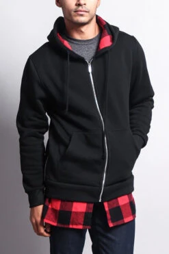 Plaid Flannel Accent Long Length Zip Hoodie 18 Plaid Flannel Accent Long Length Zip Hoodie -Victorious JK723 BRD 4