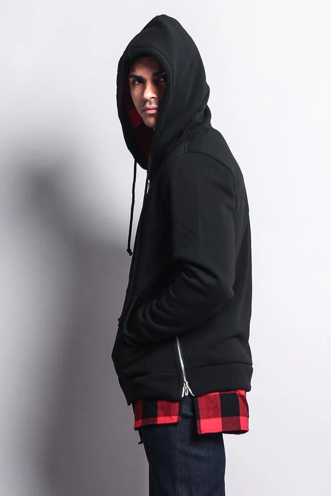 Plaid Flannel Accent Long Length Zip Hoodie 7 Plaid Flannel Accent Long Length Zip Hoodie - Image 7