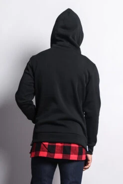 Plaid Flannel Accent Long Length Zip Hoodie 21 Plaid Flannel Accent Long Length Zip Hoodie -Victorious JK723 BRD 7