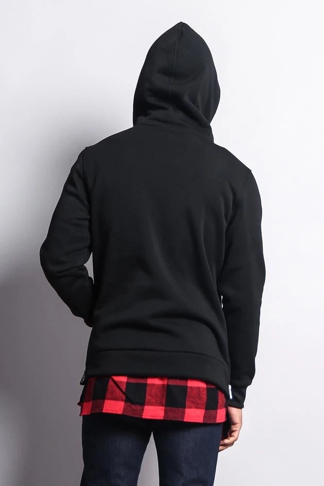 Plaid Flannel Accent Long Length Zip Hoodie 8 Plaid Flannel Accent Long Length Zip Hoodie - Image 8