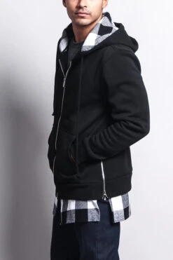 Plaid Flannel Accent Long Length Zip Hoodie 22 Plaid Flannel Accent Long Length Zip Hoodie -Victorious JK723 BWT 2