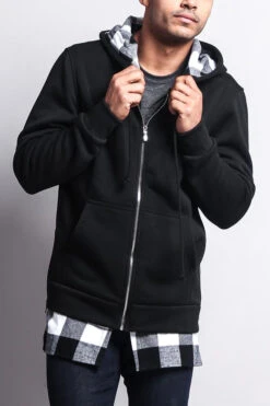 Plaid Flannel Accent Long Length Zip Hoodie 24 Plaid Flannel Accent Long Length Zip Hoodie -Victorious JK723 BWT 4