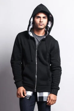 Plaid Flannel Accent Long Length Zip Hoodie 25 Plaid Flannel Accent Long Length Zip Hoodie -Victorious JK723 BWT 5