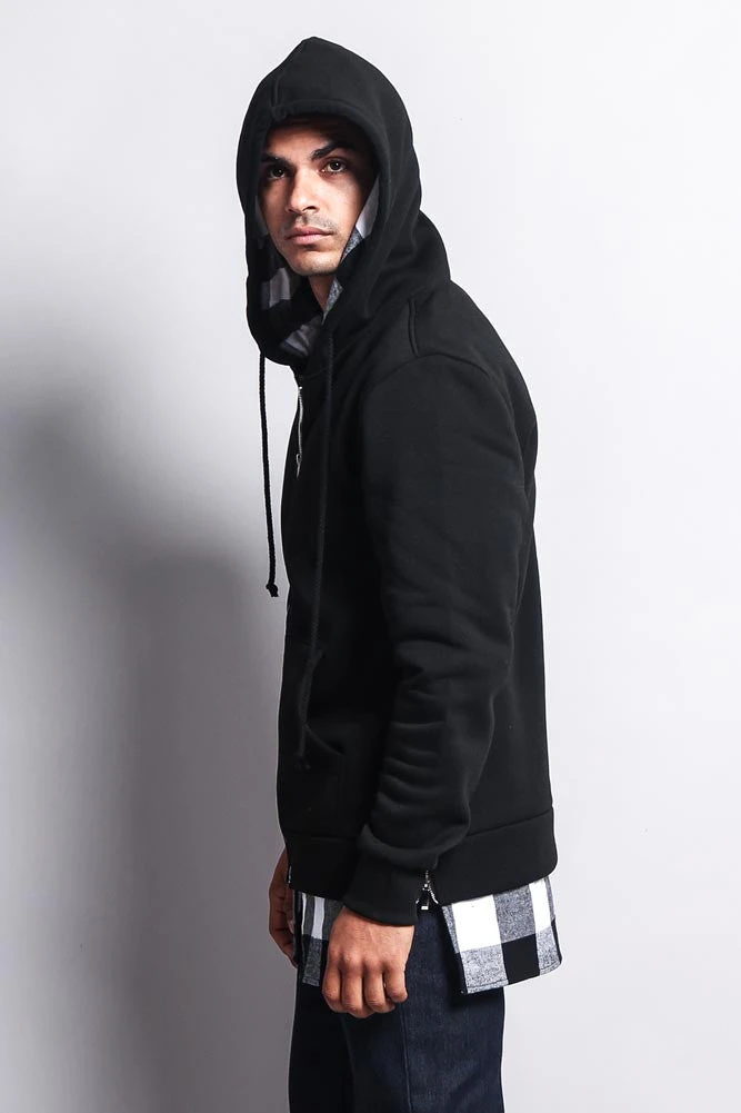 Plaid Flannel Accent Long Length Zip Hoodie 13 Plaid Flannel Accent Long Length Zip Hoodie - Image 13