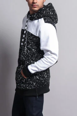Long Length Splattered Contrast Hoodie -Victorious JK736 BWT 2