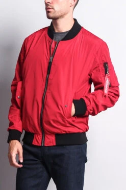 Contrast Lightweight Bomber Flight Jacket -Victorious JK752 RED 2