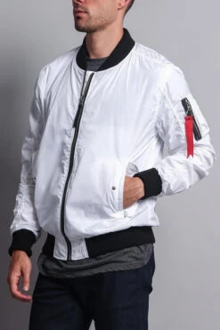 Contrast Lightweight Bomber Flight Jacket -Victorious JK752 WHT 2
