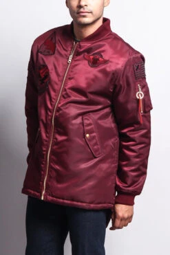 Patched Long Length MA-1 Bomber Jacket -Victorious JK757 BRG 2