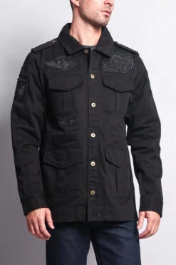 Patched Army Jacket -Victorious JK758 BLK 4