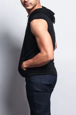 Eyelet Sleeveless Contrast Hoodie -Victorious SL888 BLK 2