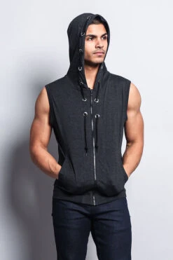 Eyelet Sleeveless Contrast Hoodie -Victorious SL888 CHC 5