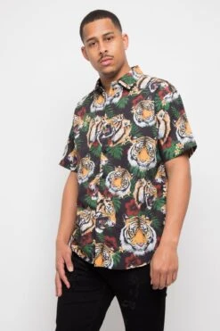Floral Tiger Button Up 14 Floral Tiger Button Up -Victorious SS107 BLK 2