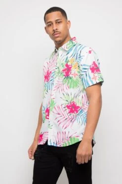 Tropical Floral Button Up -Victorious SS110 WHT 2