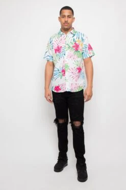 Tropical Floral Button Up -Victorious SS110 WHT 5