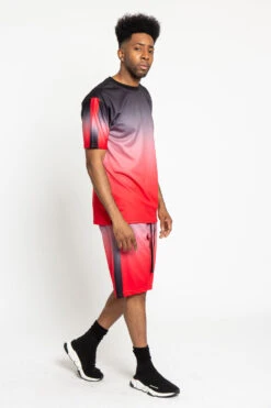 Gradient Ombre T-Shirt And Shorts Set -Victorious ST402 RED 4
