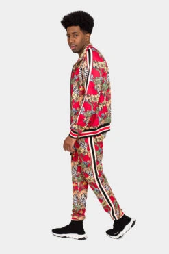 G Striped Floral Tiger Track Suit Set -Victorious ST808 RED 2