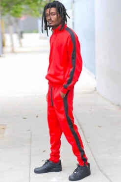 Essential Side Stripe Track Suit -Victorious ST868 RED 3