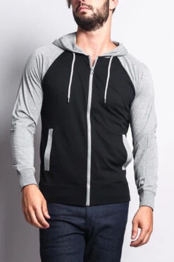 Men's Raglan Light Weight Zip Down Hoodie -Victorious TH864 BGY 1