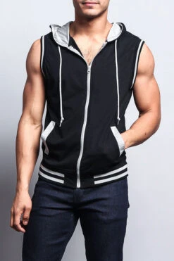Lightweight Sleeveless Contrast Hoodie -Victorious TH890 BGY 1
