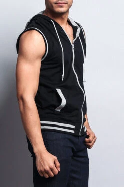 Lightweight Sleeveless Contrast Hoodie -Victorious TH890 BGY 2