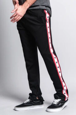 Men's Slim Fit Star Stripe Track Pants -Victorious TR511 BLK 2