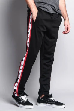 Men's Slim Fit Star Stripe Track Pants -Victorious TR511 BLK 4