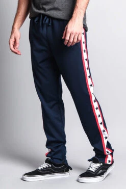 Men's Slim Fit Star Stripe Track Pants -Victorious TR511 NVY 2