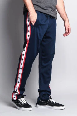 Men's Slim Fit Star Stripe Track Pants -Victorious TR511 NVY 4