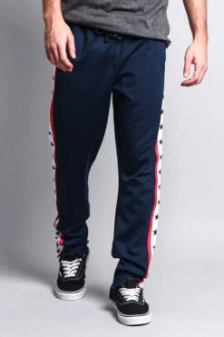 Men's Slim Fit Star Stripe Track Pants -Victorious TR511 NVY 5